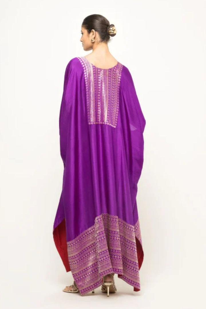 Siya-Silk Kaftan with Brocade detail (Purple)