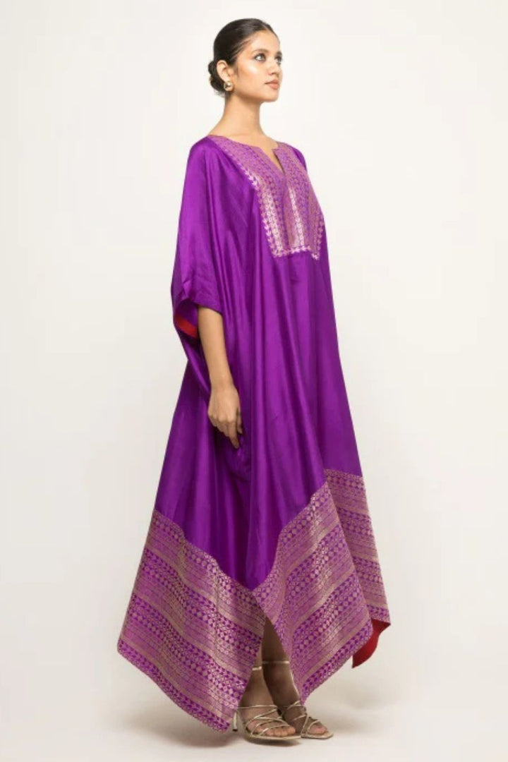 Siya-Silk Kaftan with Brocade detail (Purple)