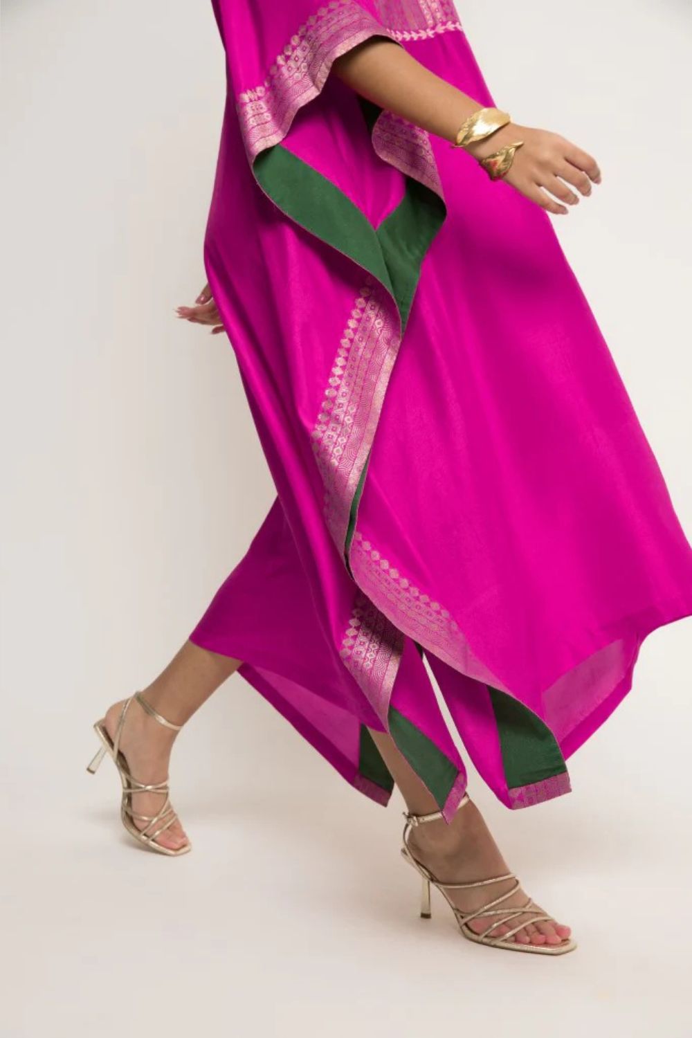 Siya-Silk Kaftan with Brocade detail (Pink)