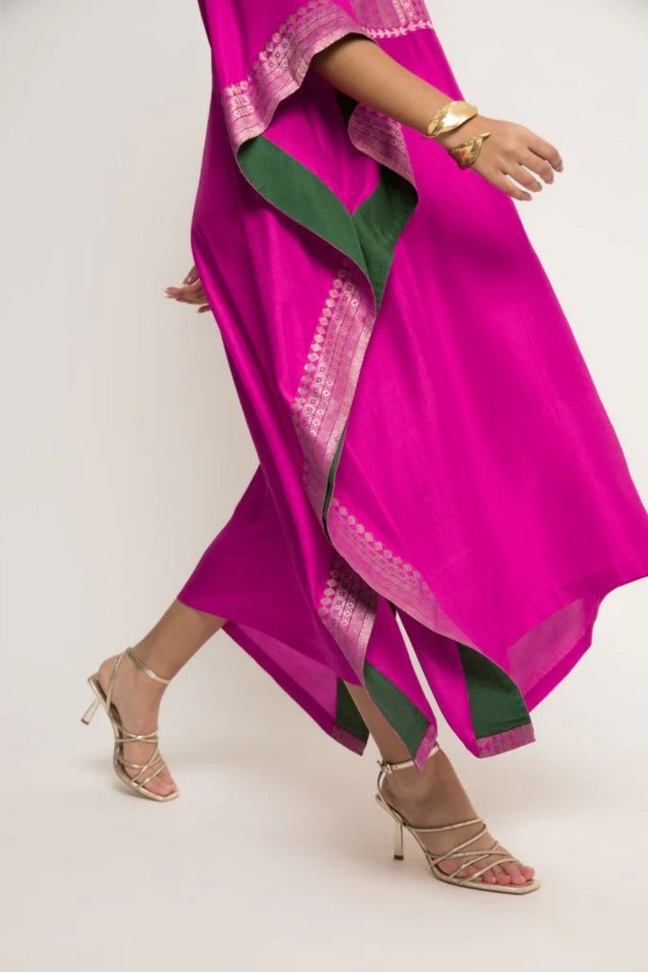 Siya-Silk Kaftan with Brocade detail (Pink)