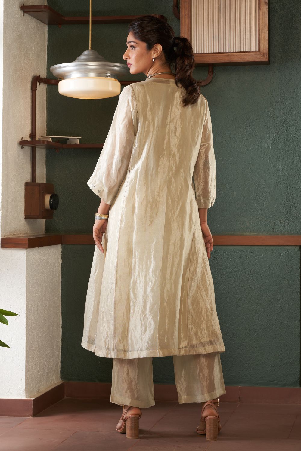 Natural Straight Silk Tussar Kurta with Linen Pants