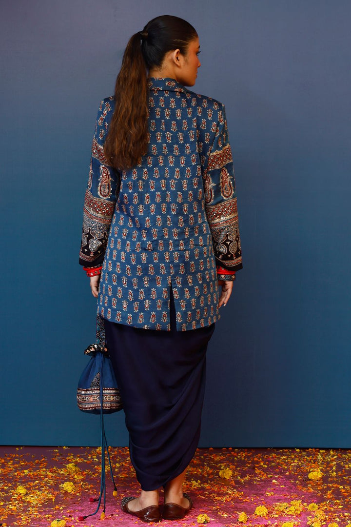 Baithak Blue Ajrak Blazer Set