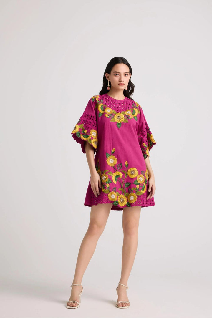 Fuchsia Sunflower Short Dress