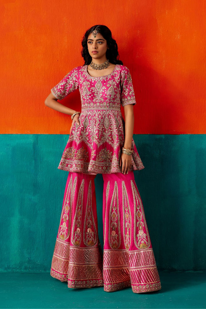 Fuchsia Pink Jacket & Sharara Set