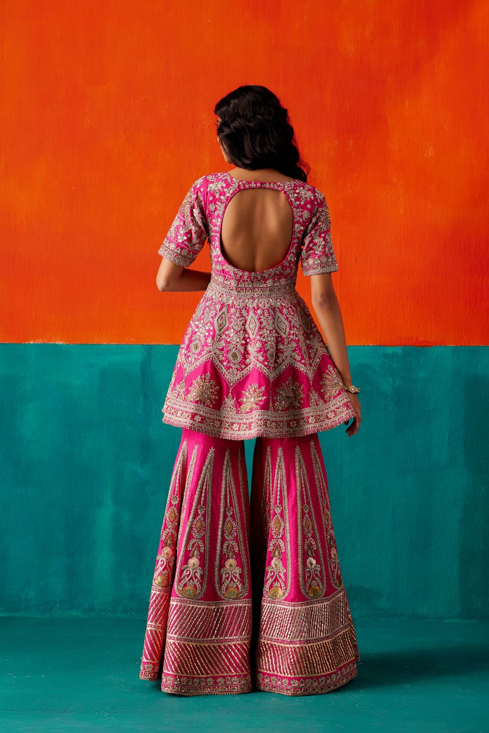 Fuchsia Pink Jacket & Sharara Set