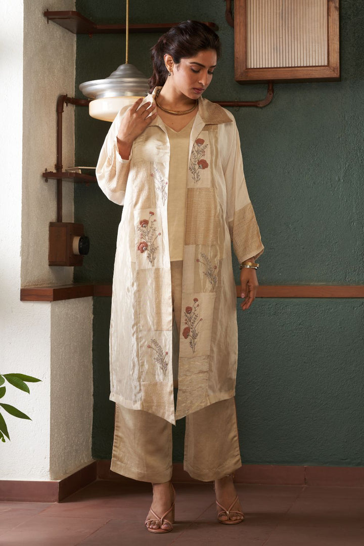 Natural Tussar Jacket with Linen Pants