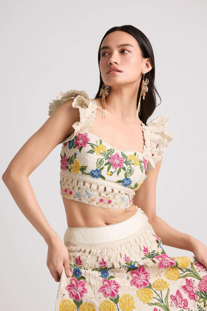 Ivory Floral Threadwork and Beadwork Bustier