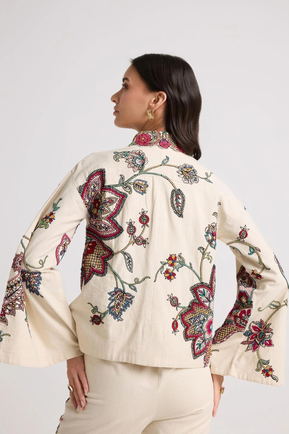 Ivory Contrast Floral Cordwork Short Jacket