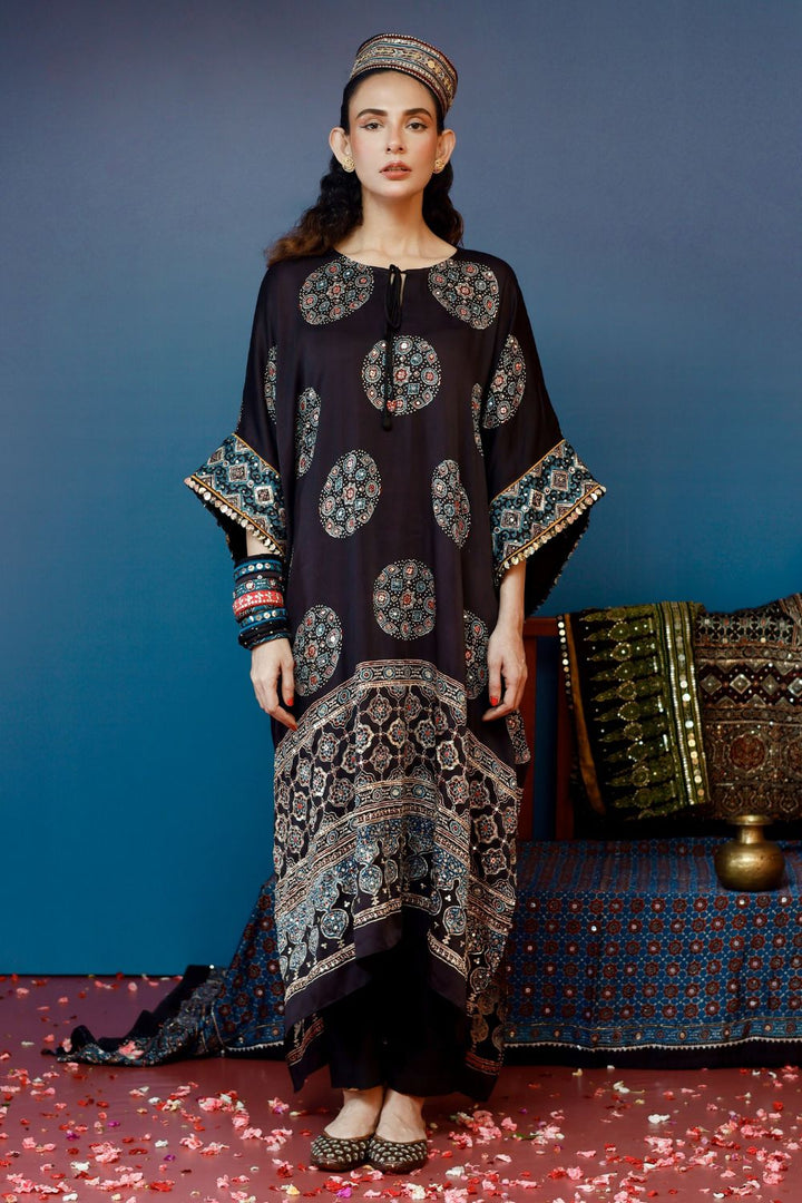 Veere Ajrakh Black Kaftan Set