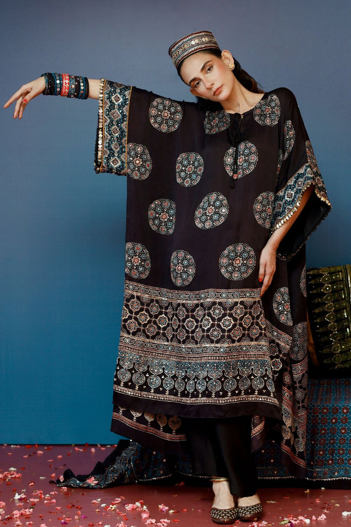 Veere Ajrakh Black Kaftan Set