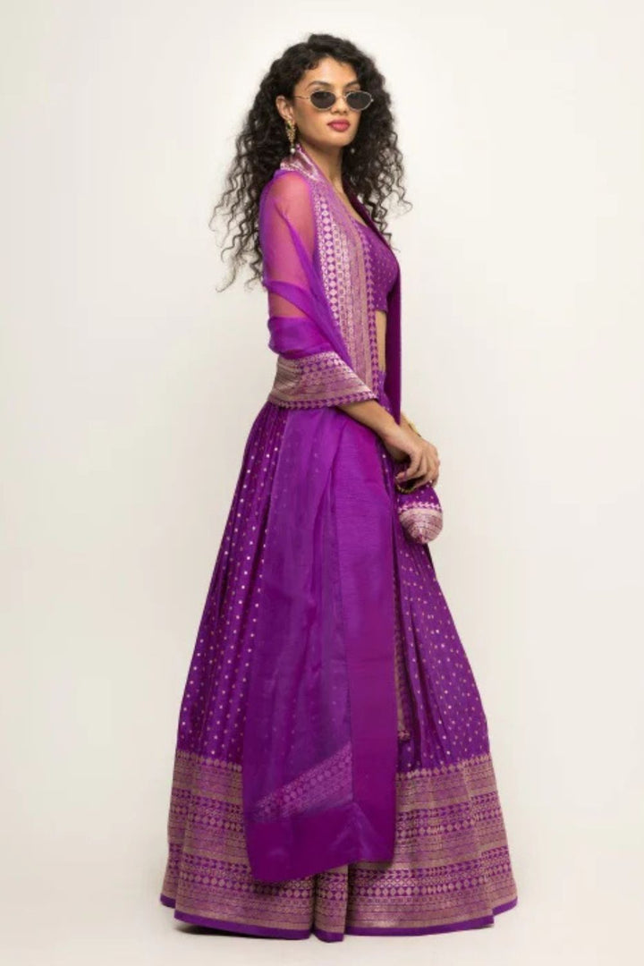 Purple Dotted Brocade Lehenga set