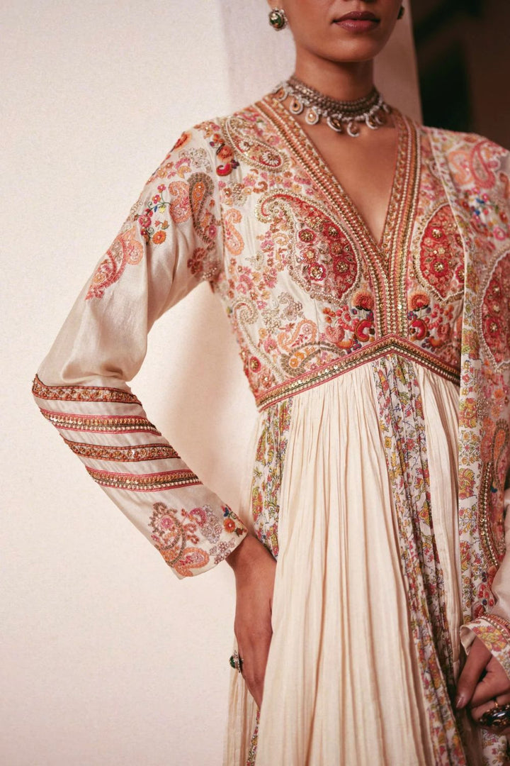 Crushed Kalidar With Printed Panels And Dupatta