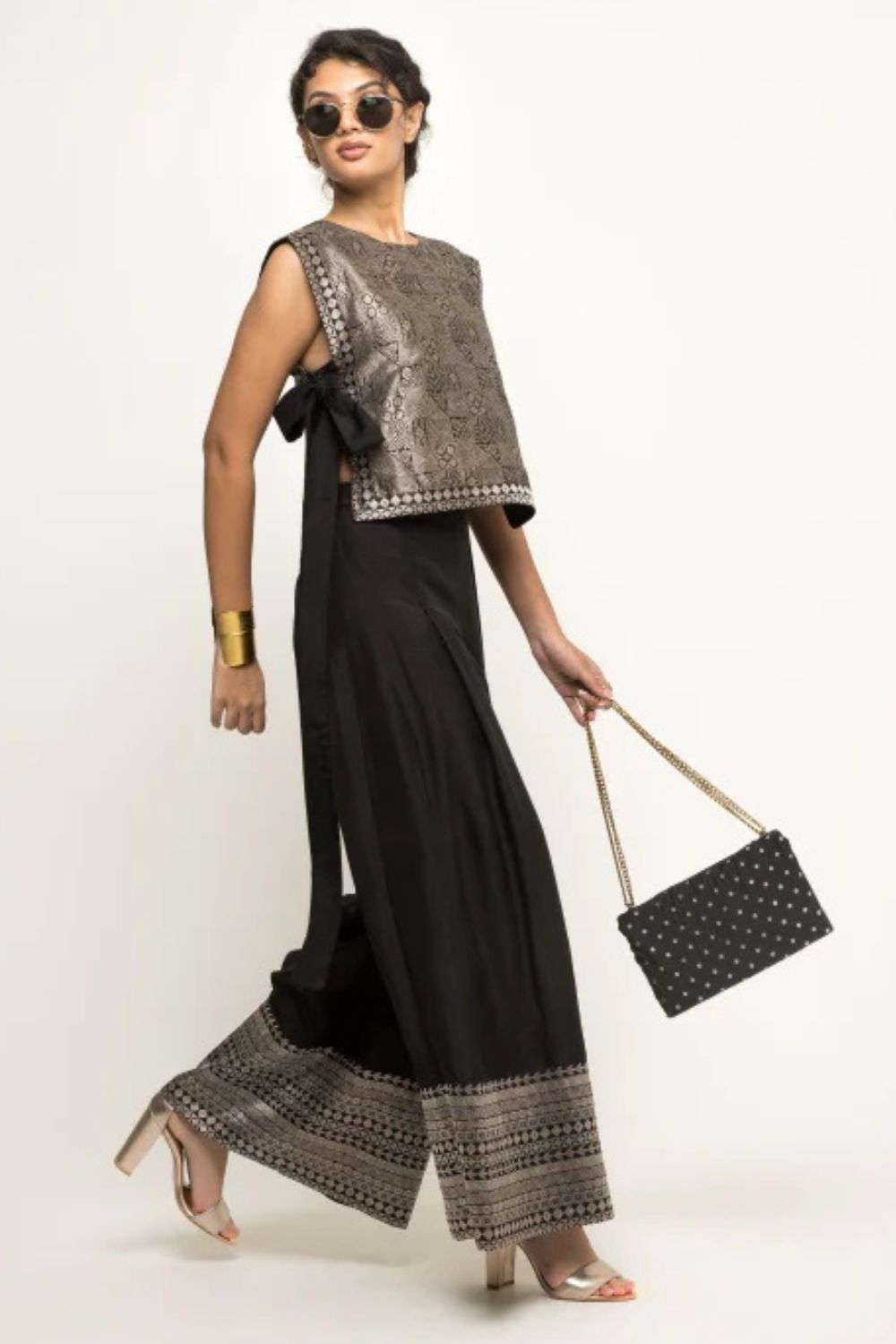 Joli-Metallic Brocade bib with Pant set