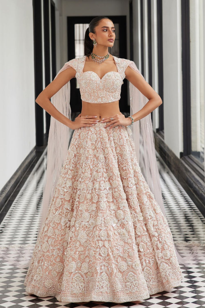 Pink Bridal Lehenga with a Veil Blouse