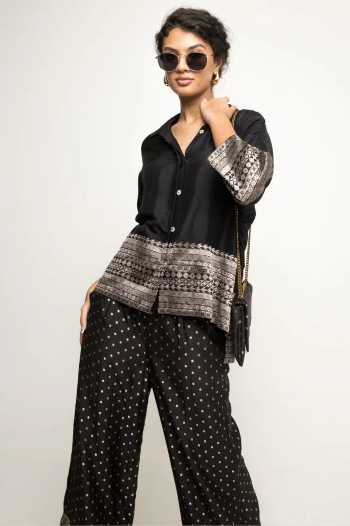 Jeha-Silk shirt with Brocade detail paired with statement brocade pants