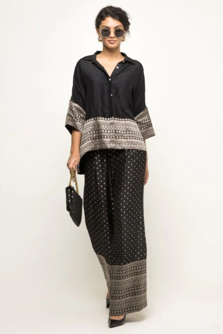 Jeha-Silk shirt with Brocade detail paired with statement brocade pants