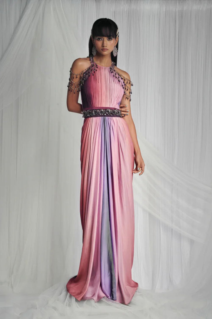 Dusk Pink Shaded Gown with Crystal Work