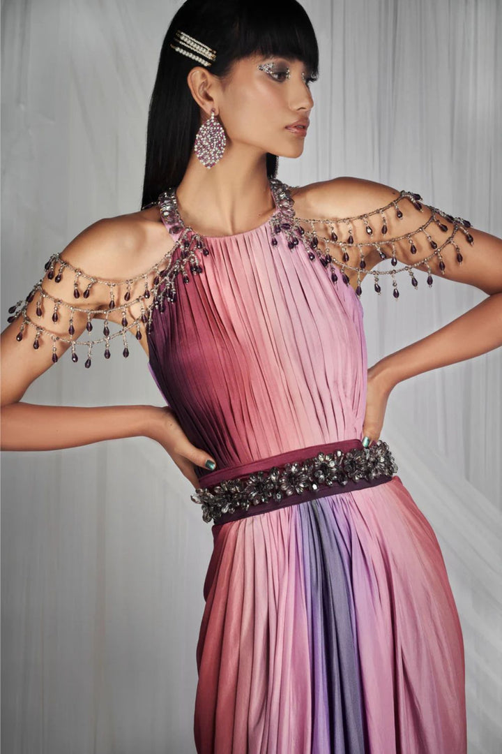 Dusk Pink Shaded Gown with Crystal Work