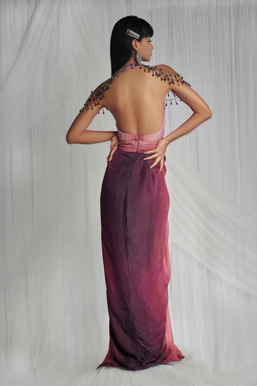 Dusk Pink Shaded Gown with Crystal Work