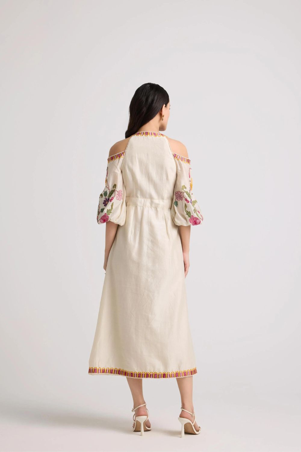 Ivory Floral Cold Shoulder Midi Dress