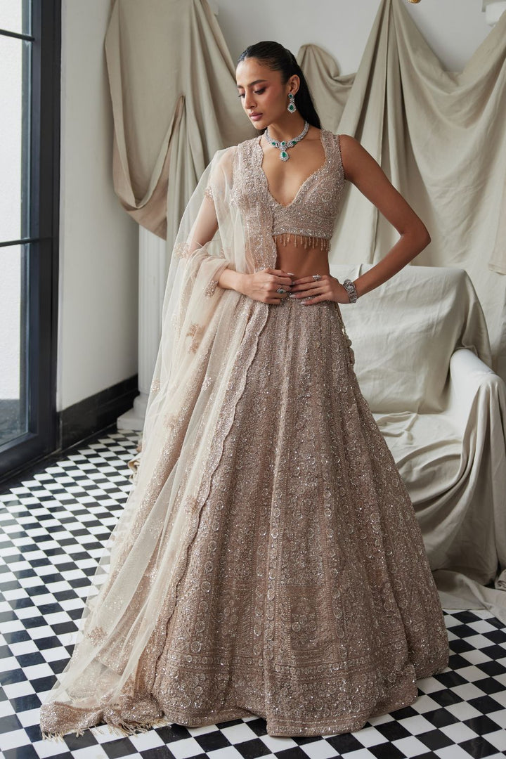 Beige Embroidered Bridal Lehenga Set