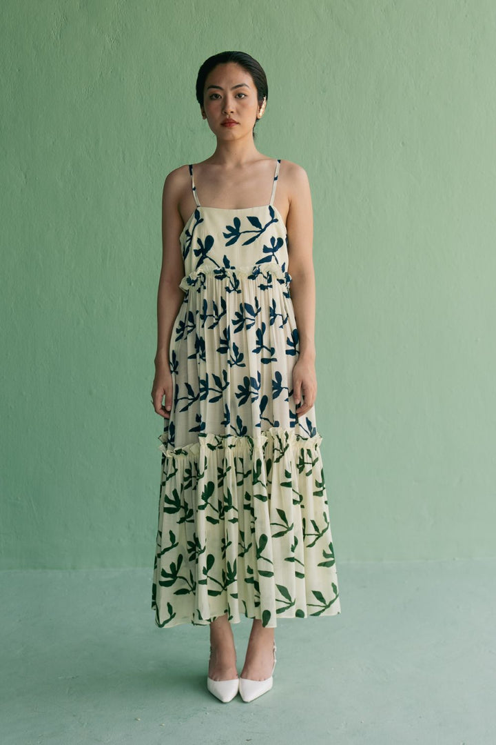 Dense Printed Gather Dress