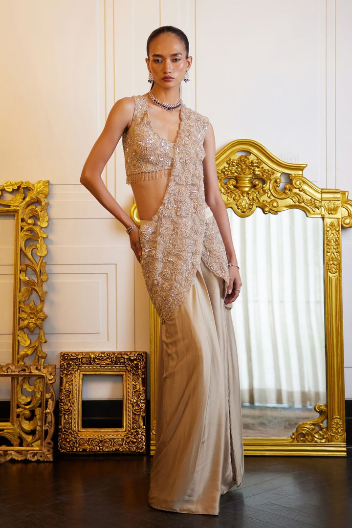 Beige Drape Slit Saree