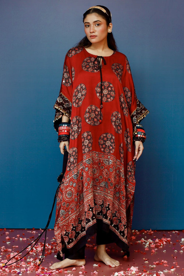 Veere Ajrakh Red Kaftan Set