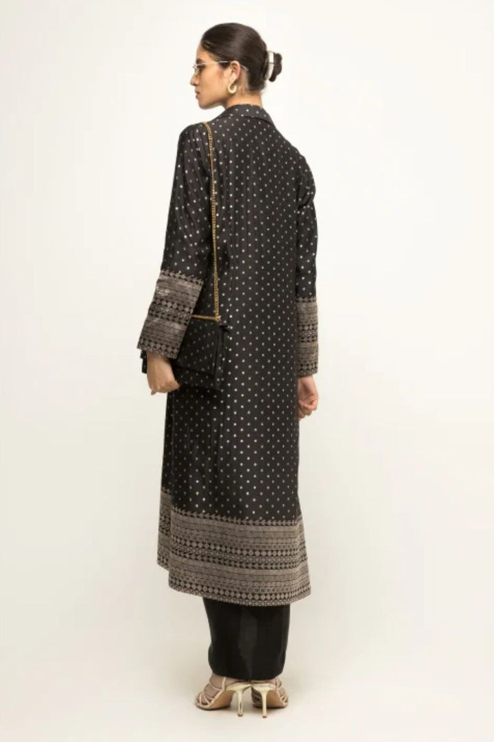 Alaya-Brocade Trench Jacket paired with matching twist Dress (Black)