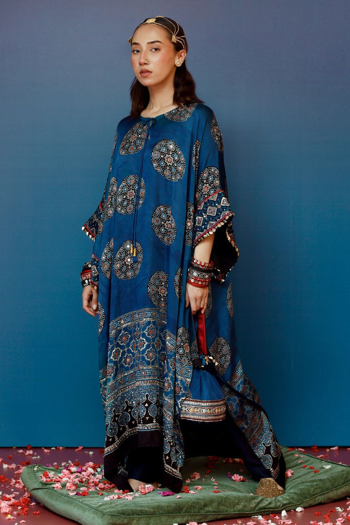 Veere Ajrakh Blue Kaftan Set