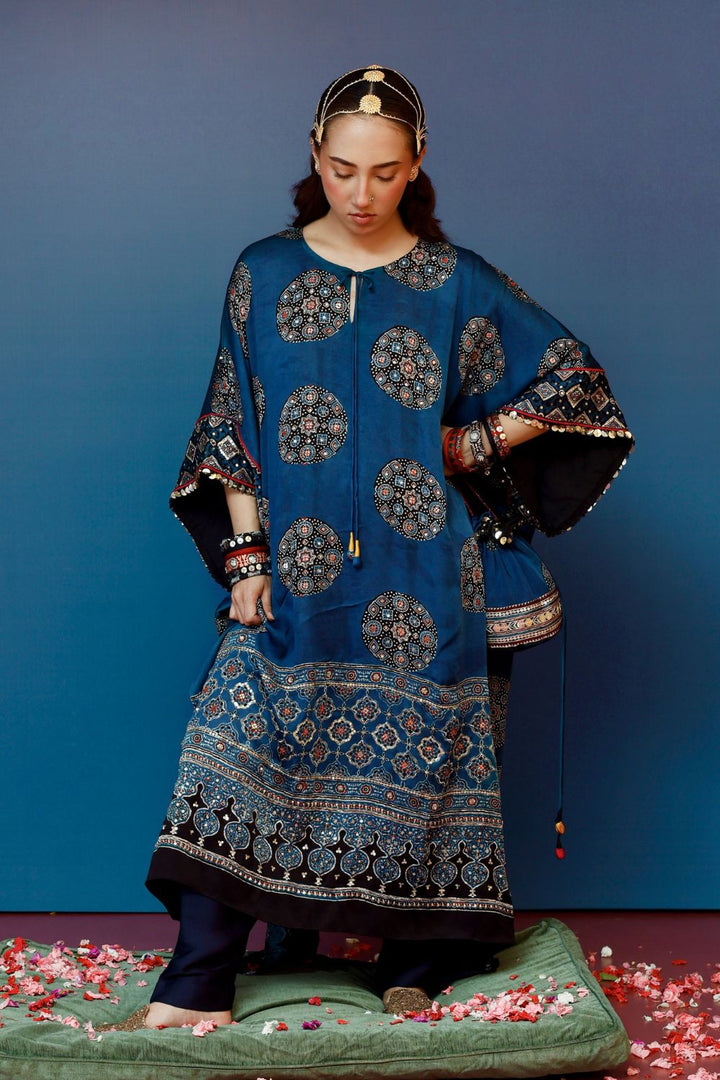 Veere Ajrakh Blue Kaftan Set