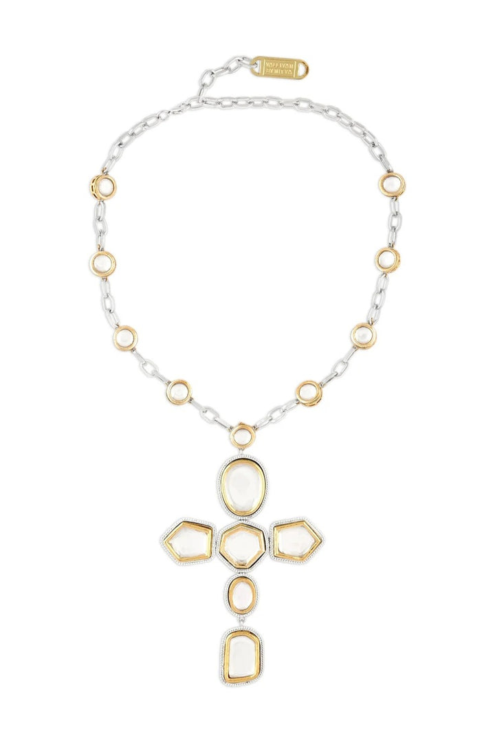 Gold & Silver Polki Cross Necklace
