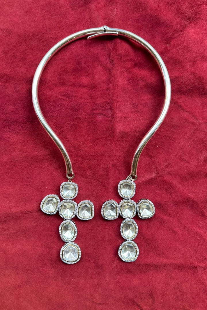 Polki Reverse Collar Cross Necklace