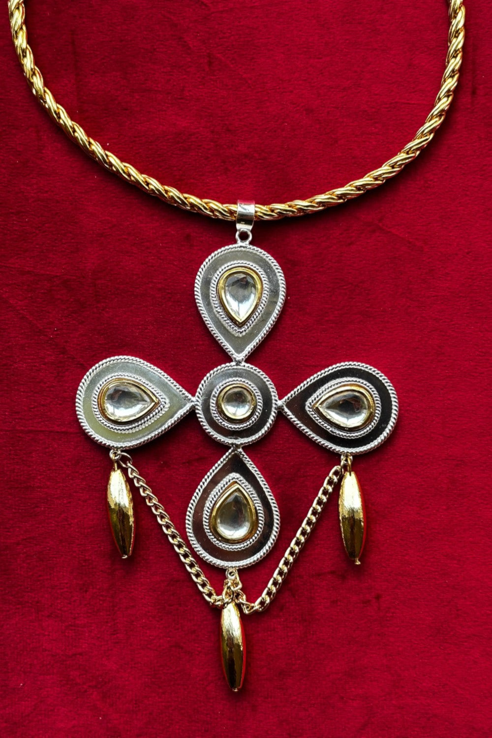 Polki Beaded Flower Drop Necklace