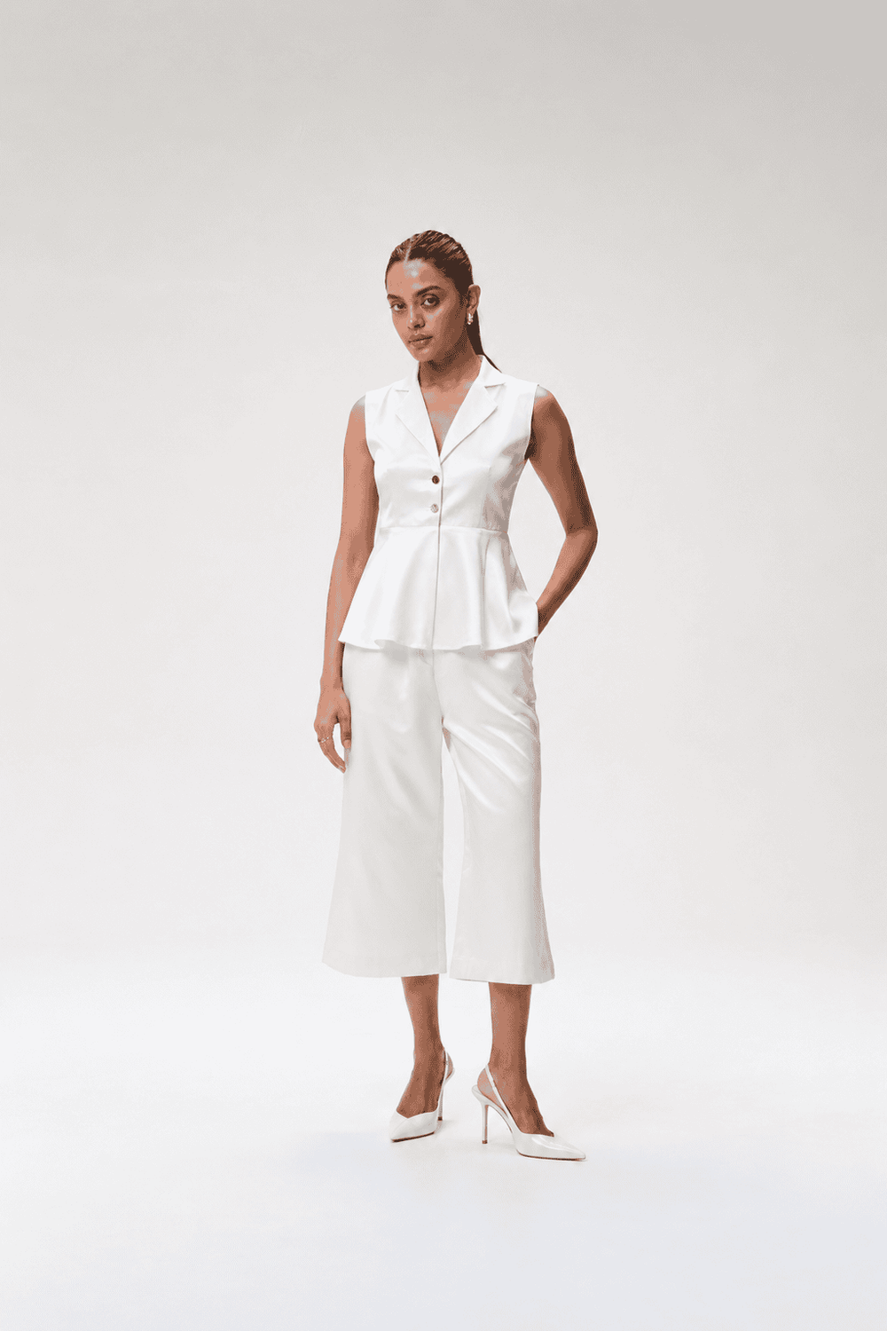 Ivory Gajji Silk Peplum Top