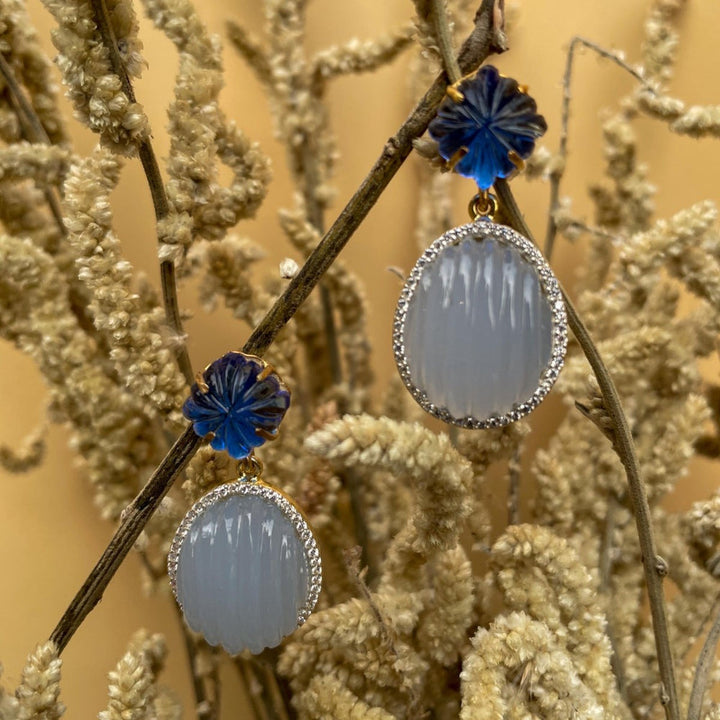 Blue Carved Elliptical Earrings