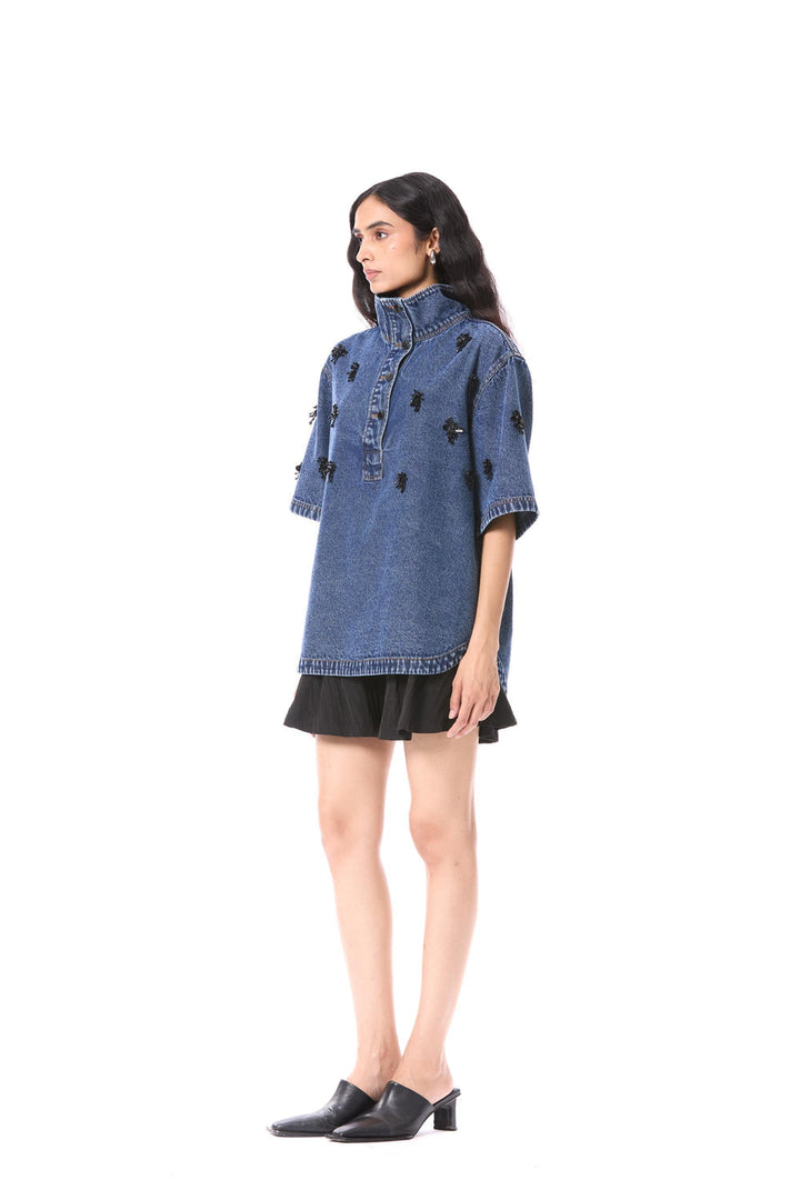 Comet Haze Embellished Denim Top