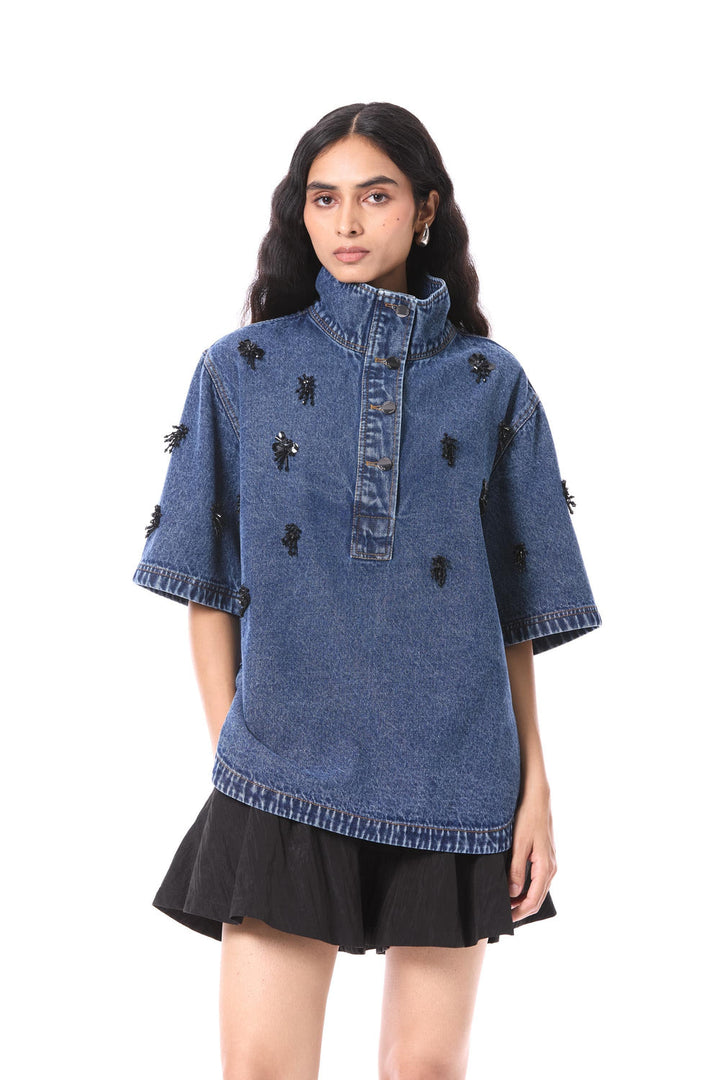 Comet Haze Embellished Denim Top