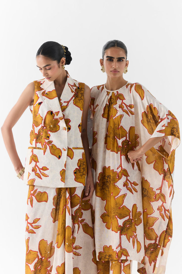 Close-up of Elara kimono kurta fabric texture and print detail