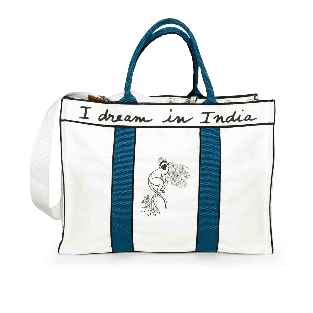 The India Tote - The Monkey under the Sun (Jodhpur Blue)