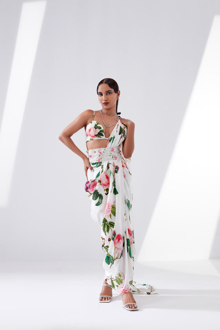 Canna ~ Floral Drape Saree and Bralette with Belt