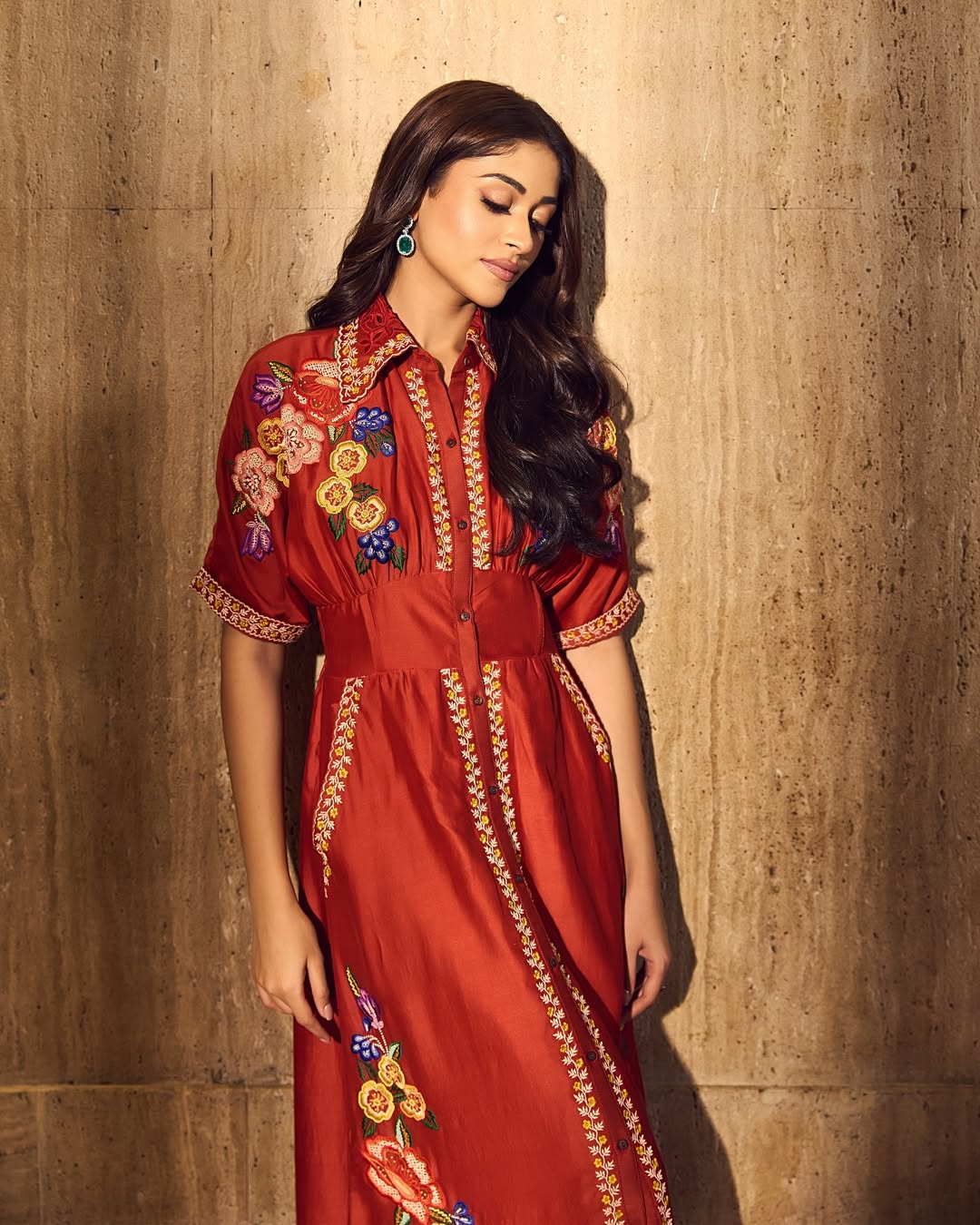 Nandini Guptaa In Our Red Embroidered Corseted Shirt Dress