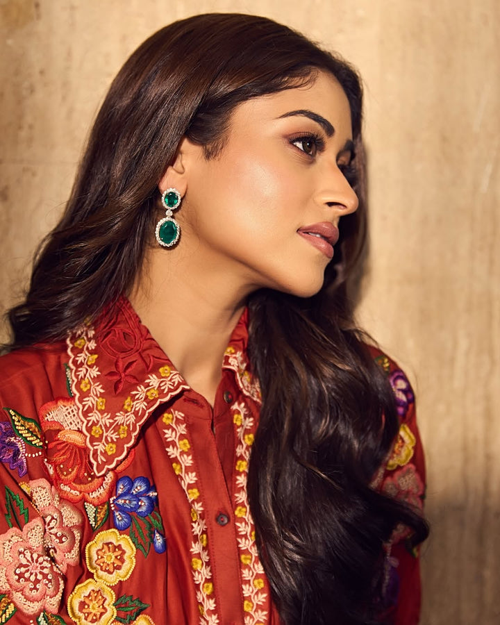 Nandini Guptaa In Our Red Embroidered Corseted Shirt Dress