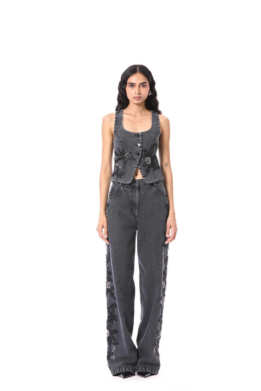 Petal Punk Embellished Denim Pants