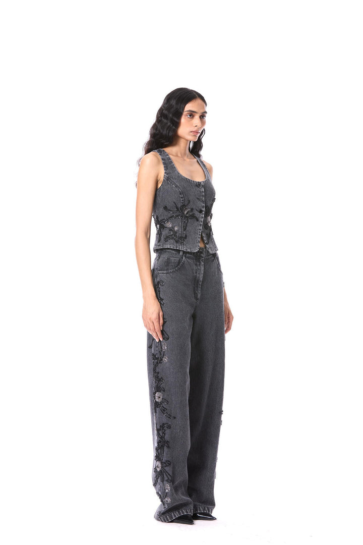 Petal Punk Embellished Denim Vest
