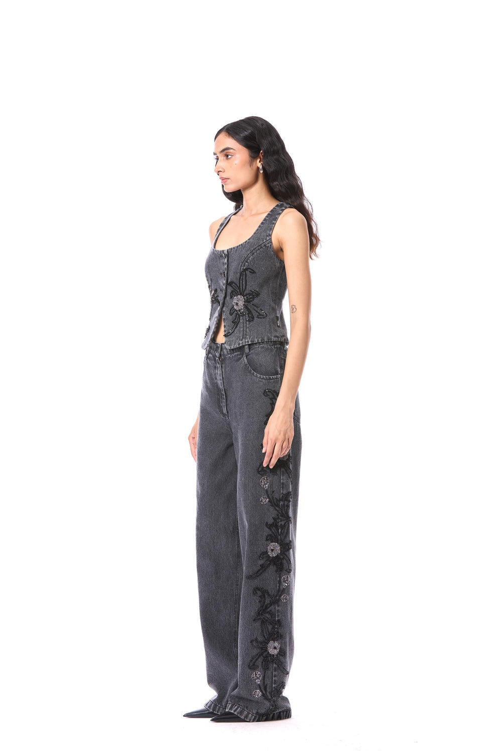Petal Punk Embellished Denim Vest
