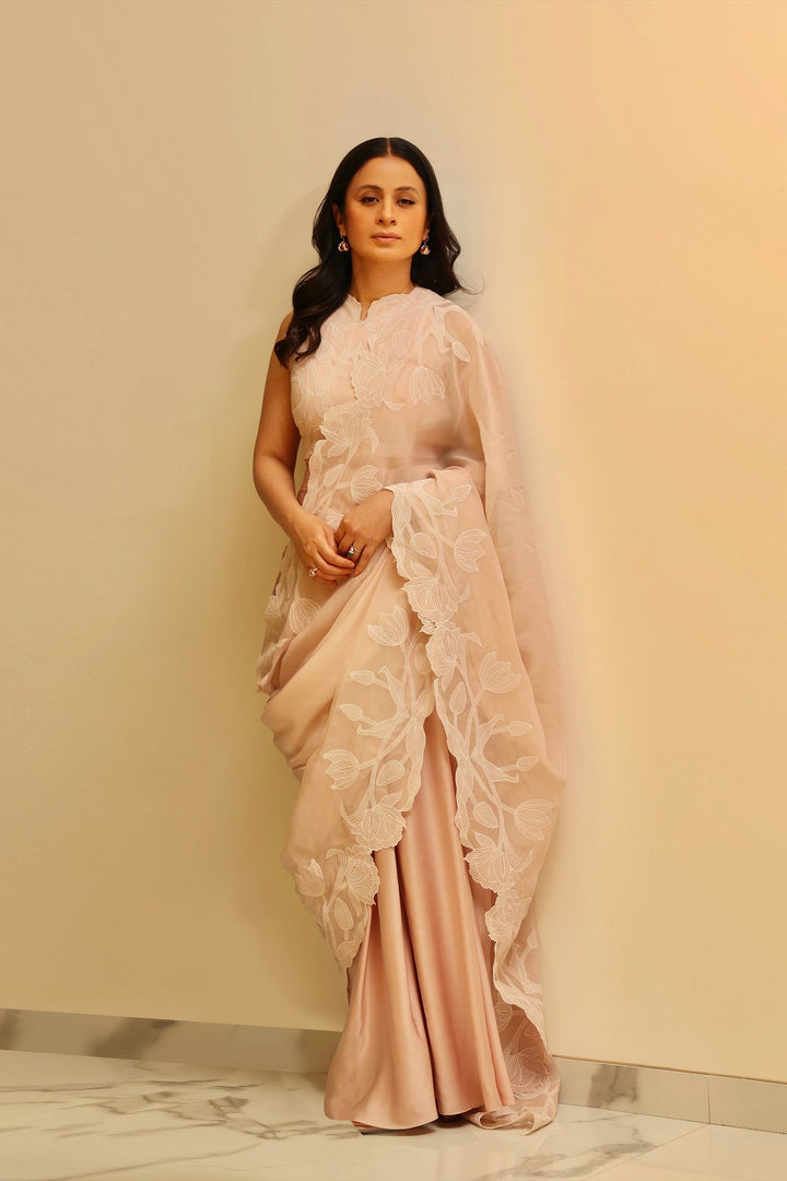 Wild Tulip Pre-Stitched Saree Set - Blush Pink