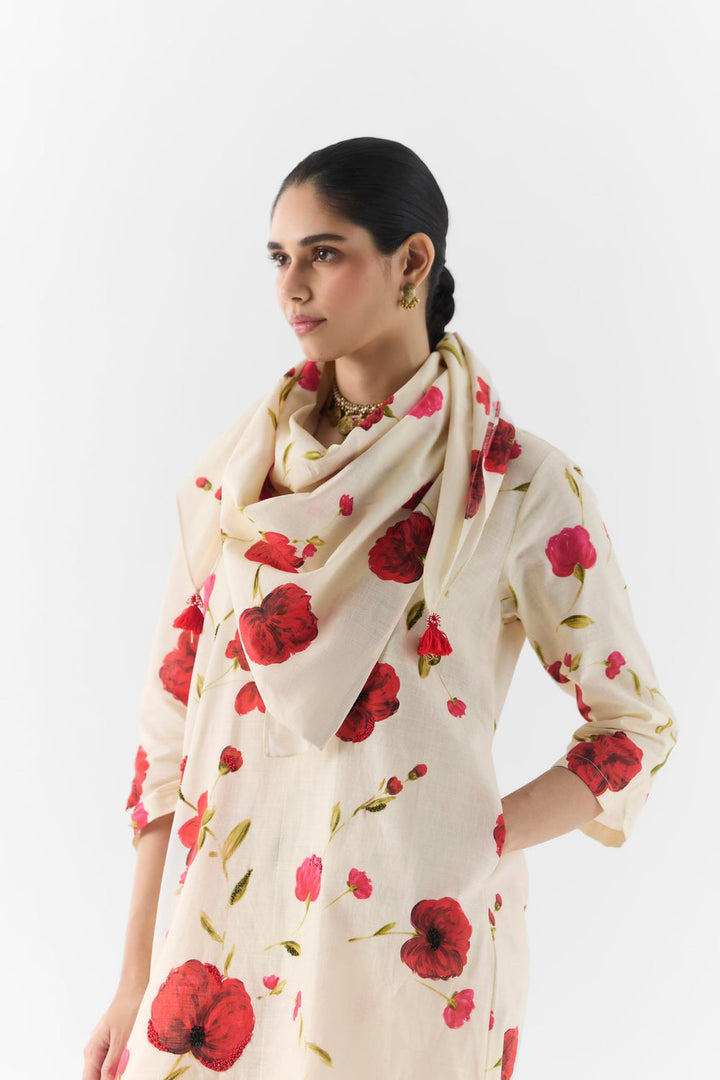 Close-up styling shot of Sisley Rose Kurta & Pants highlighting drape and finish