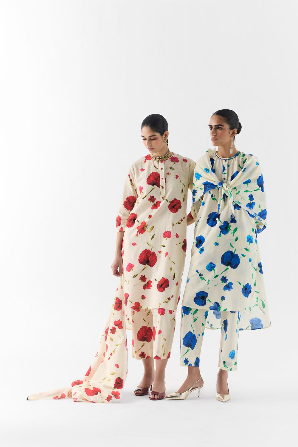 Side view of the Sisley Rose Scarf draped over the shoulder for layered styling